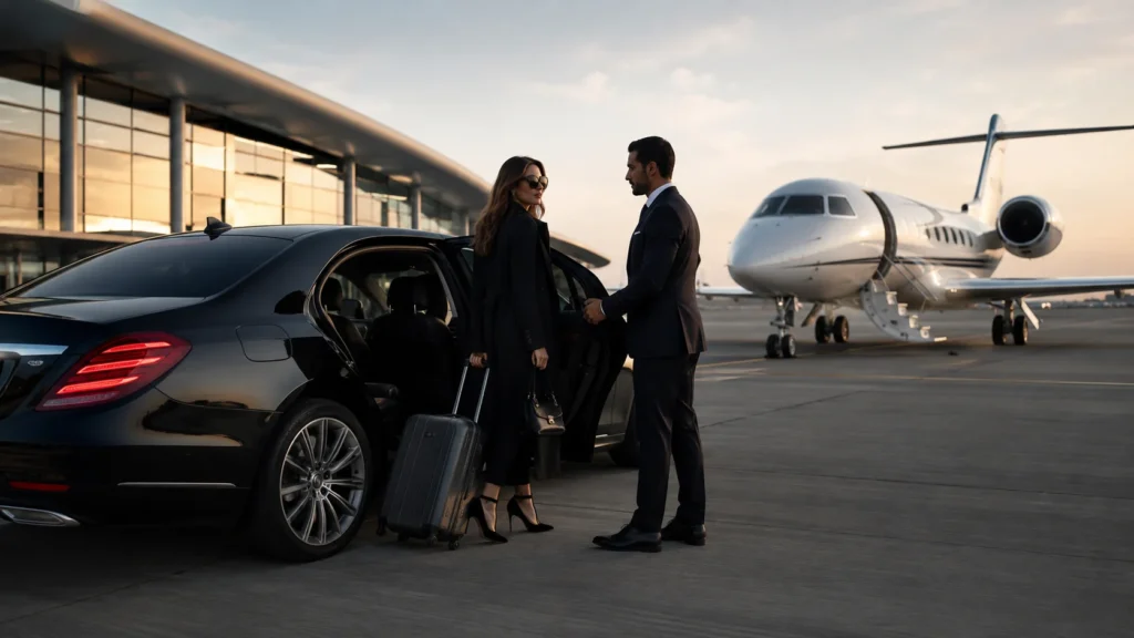 Private jet chauffeur service in London for door-to-aircraft VIP travel